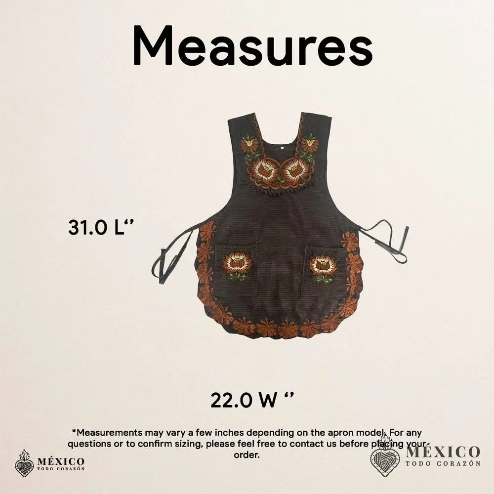 Brown Mexican Embroidered Smock Apron – Floral Traditional Design